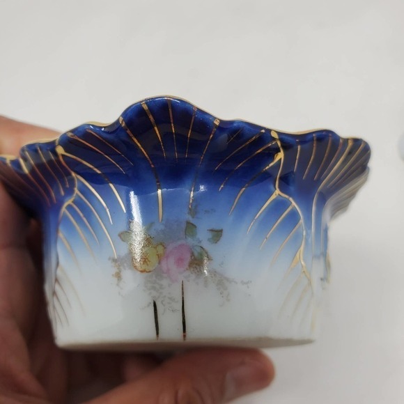 37. Antique Victoria LS&S Carlsbad Austria Flow Blue Bowl Ramekin and Saucer Set - Picture 8 of 12